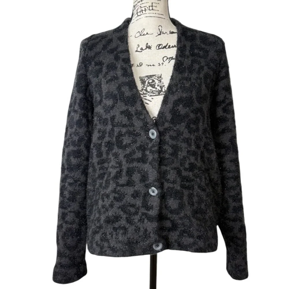 Lululemon Jacquard Cardigan Knit Leopard Graphite Grey Black Merino Wool XS - Picture 2 of 11
